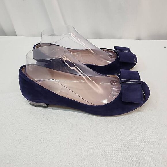 Louise et Cie Womens Size 8 M Round Toe Bow Embellished Pump Heels Blue Suede Le - Picture 4 of 11